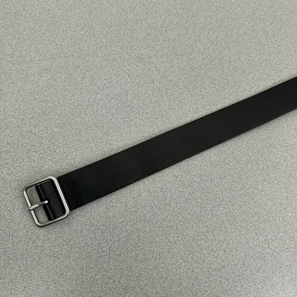 Lucky Brand Belt Mens Large Black Leather Silver Square Buckle BUW0538 Casual